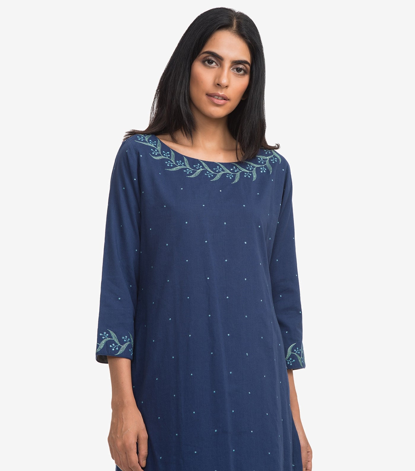 Blue zari embroidered cambric kurta