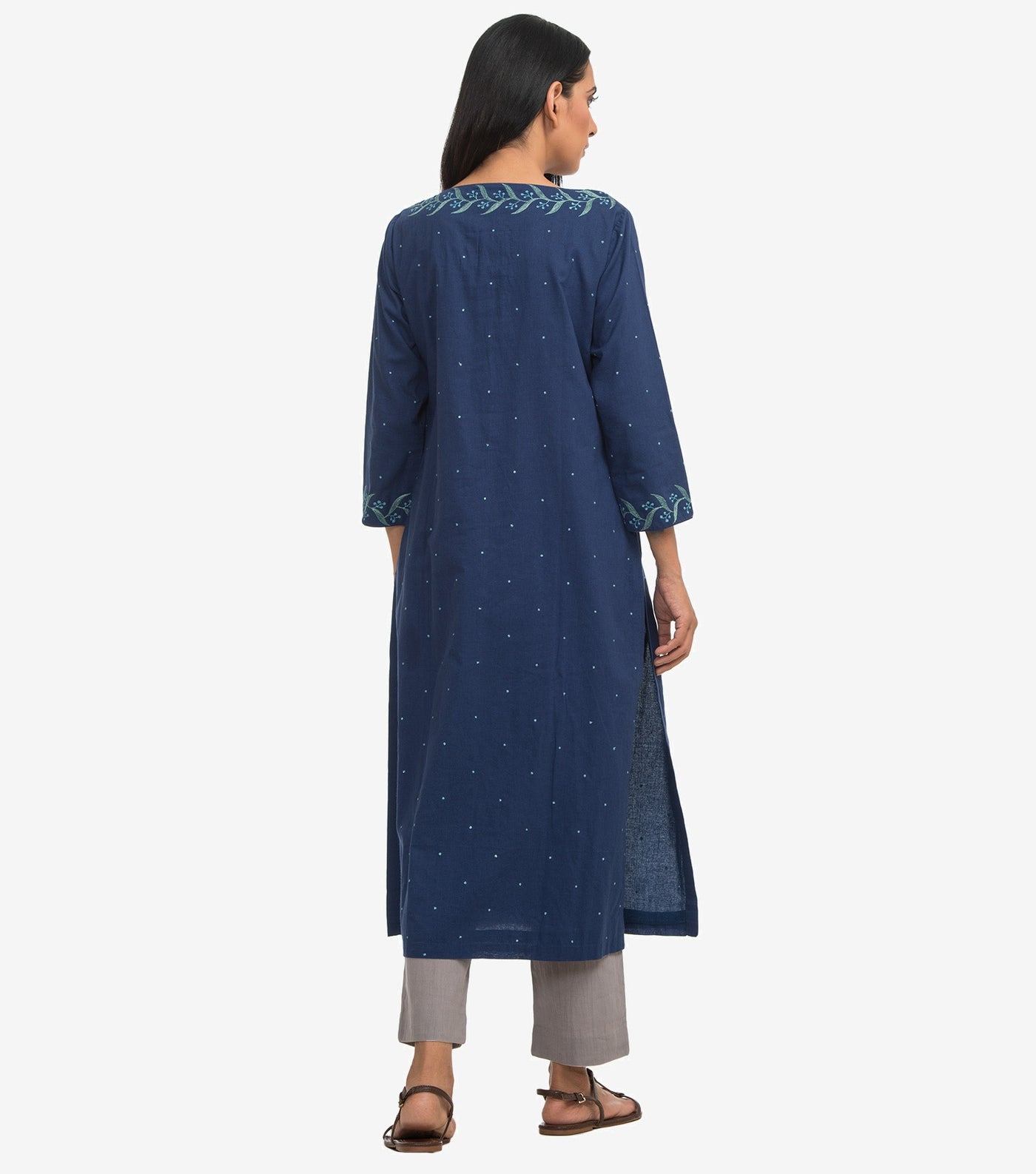 Blue zari embroidered cambric kurta