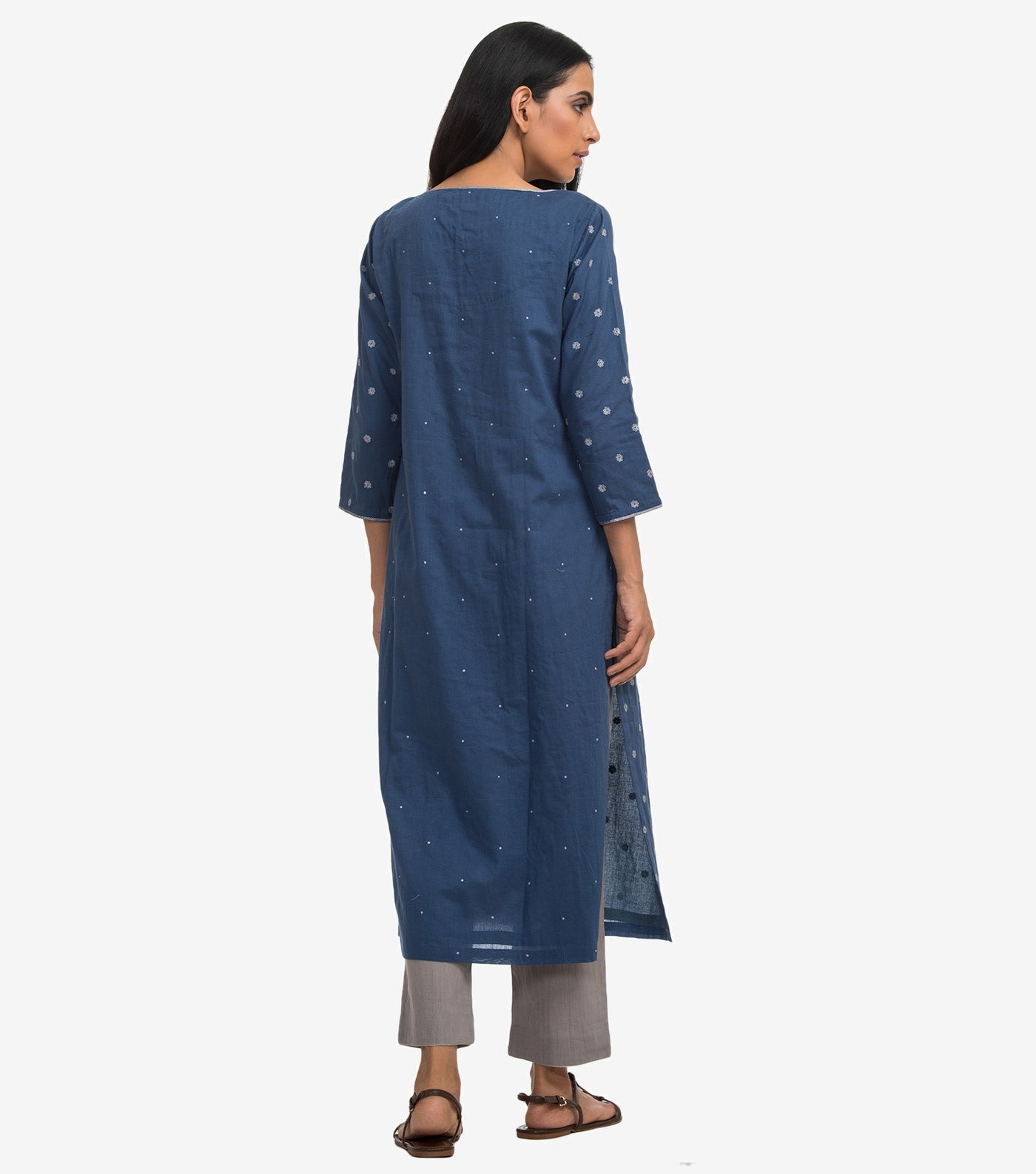 Blue embroidered cambric kurta