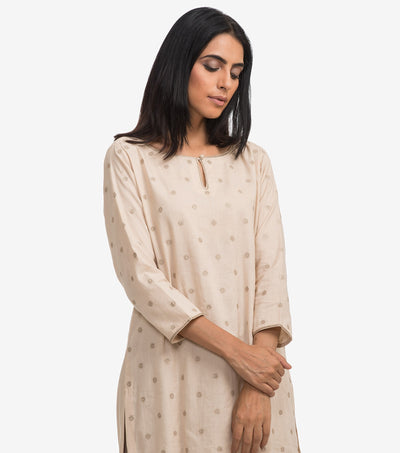 Cream embroidered cambric kurta