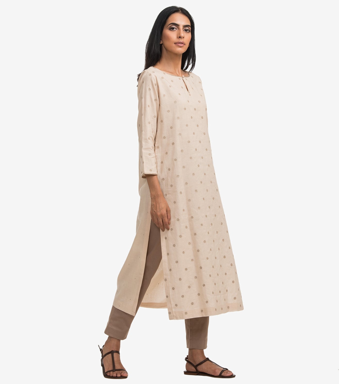 Cream embroidered cambric kurta