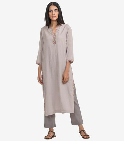 Grey chanderi embroidered kurta