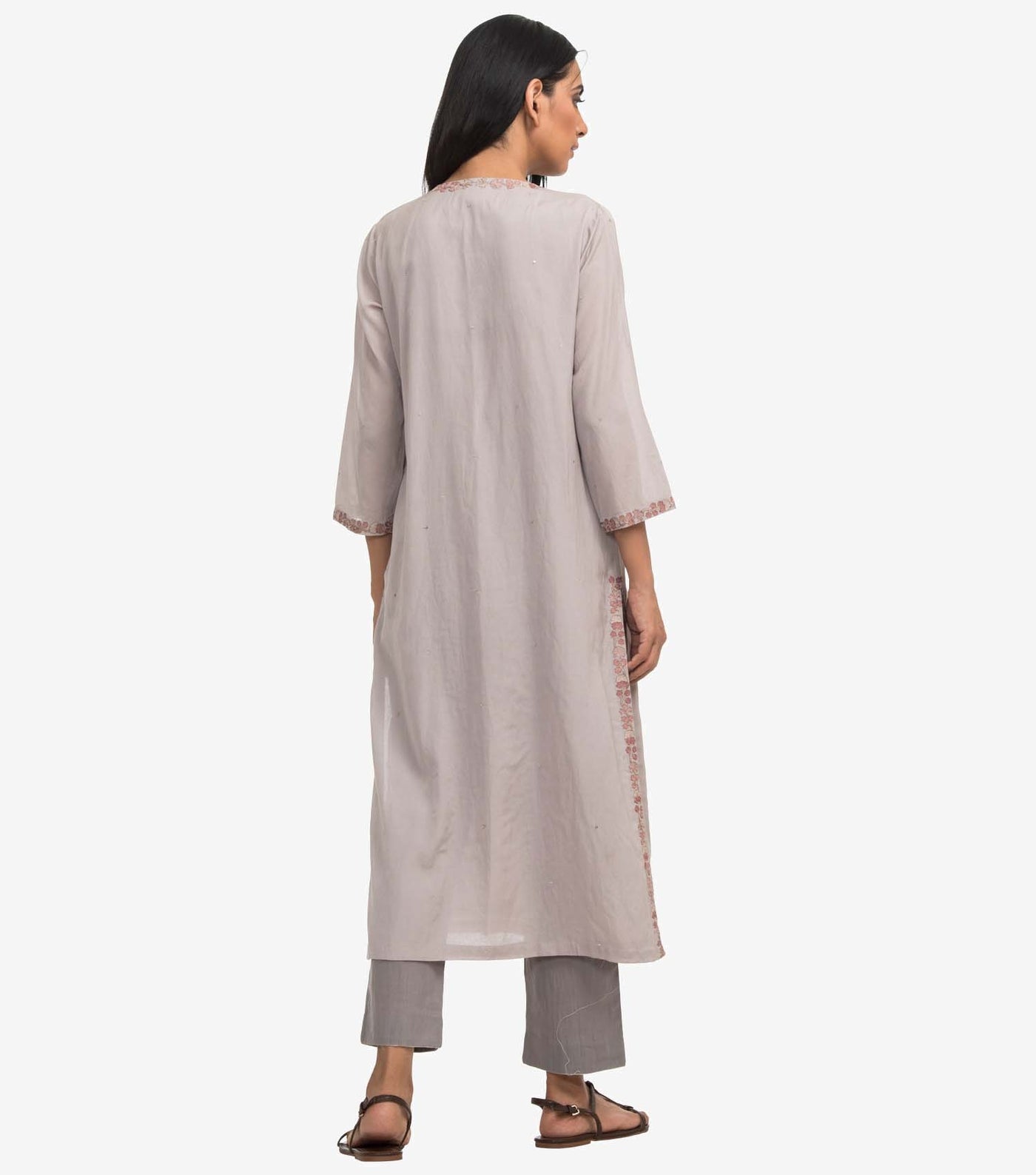 Grey chanderi embroidered kurta