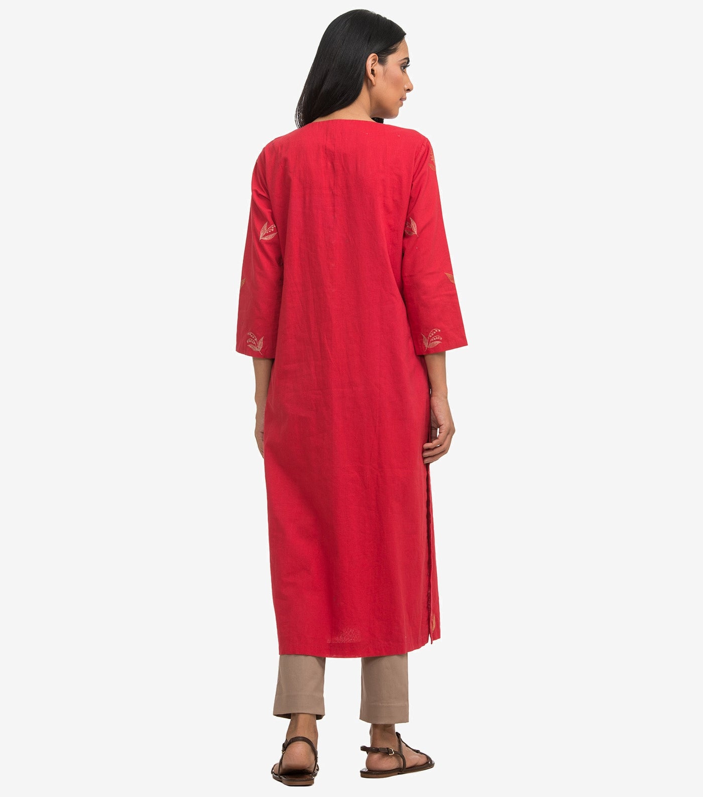Red zari embroidered cambric kurta