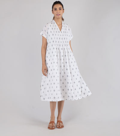 White Cotton Printed Dress