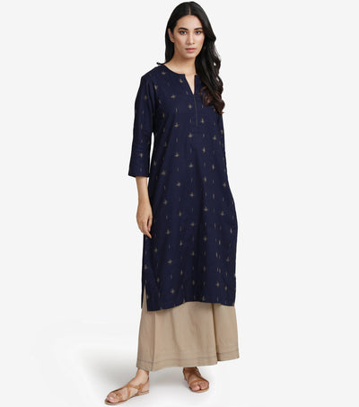 Navy zari embroidered kurta