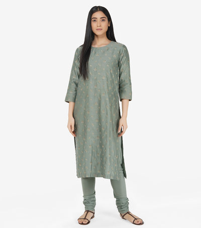 Sage Green Zari Embroidered Suit Set