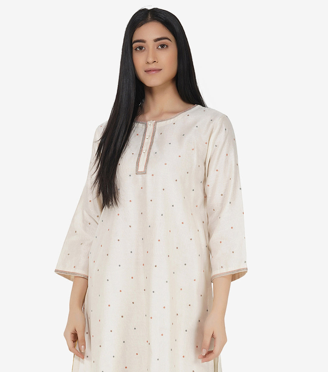 Natural Chanderi embroidered kurta Set