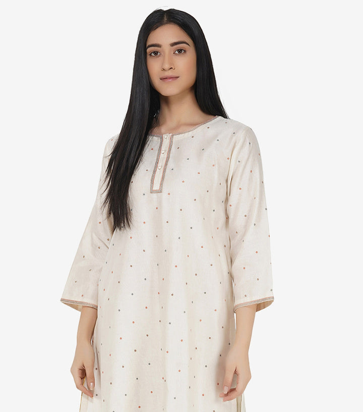 Natural Chanderi embroidered kurta Set