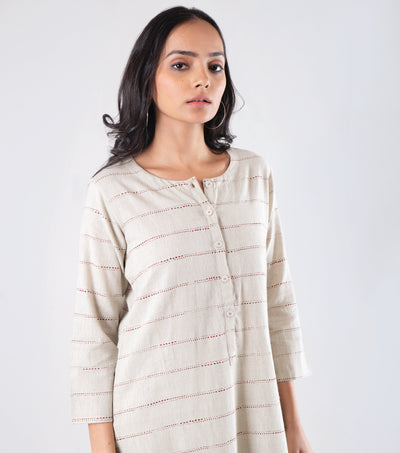 Beige Printed khadi kurta