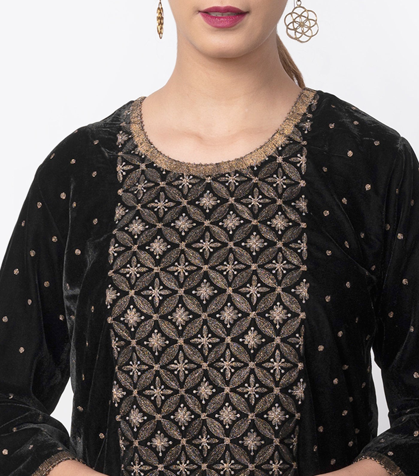 Black Velvet Embroidered Blouse