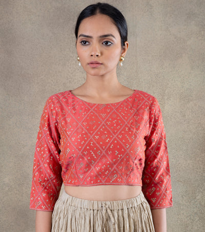 Coral embroidered Chanderi Blouse