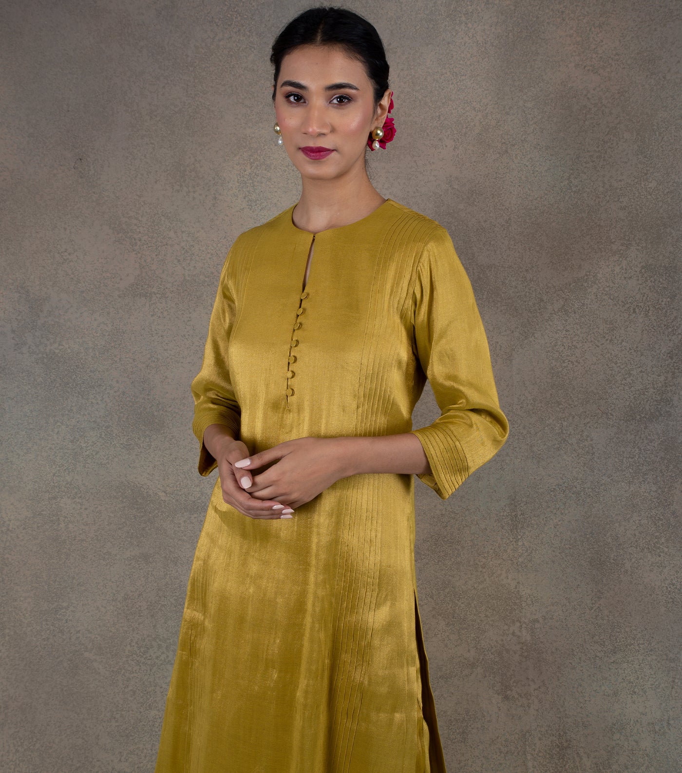 Mustard Yellow Tissue Kurta & Pants Set