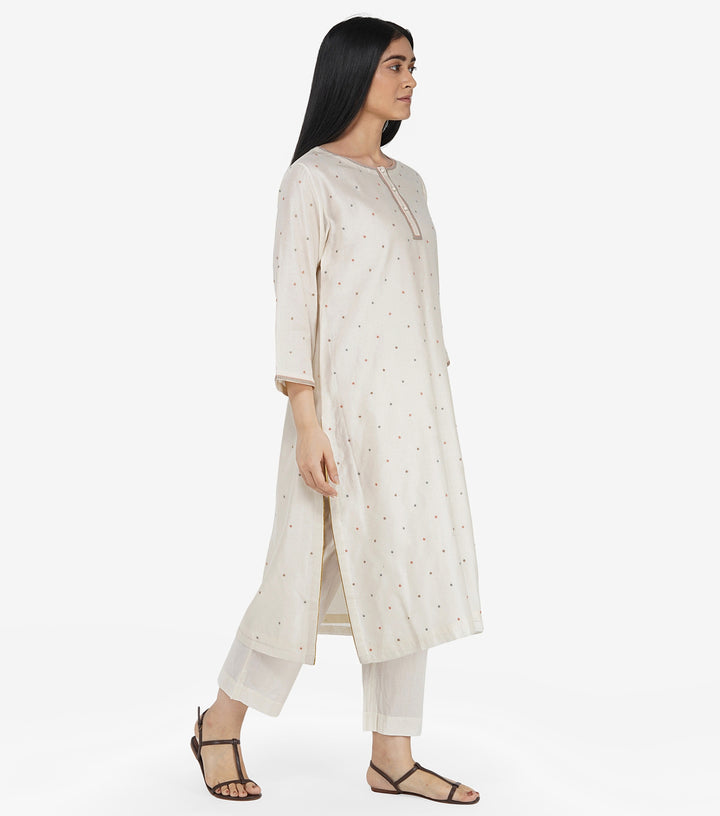 Natural Chanderi embroidered kurta Set