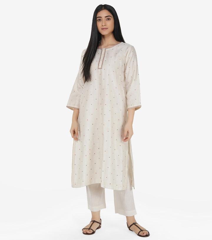 Natural Chanderi embroidered kurta Set
