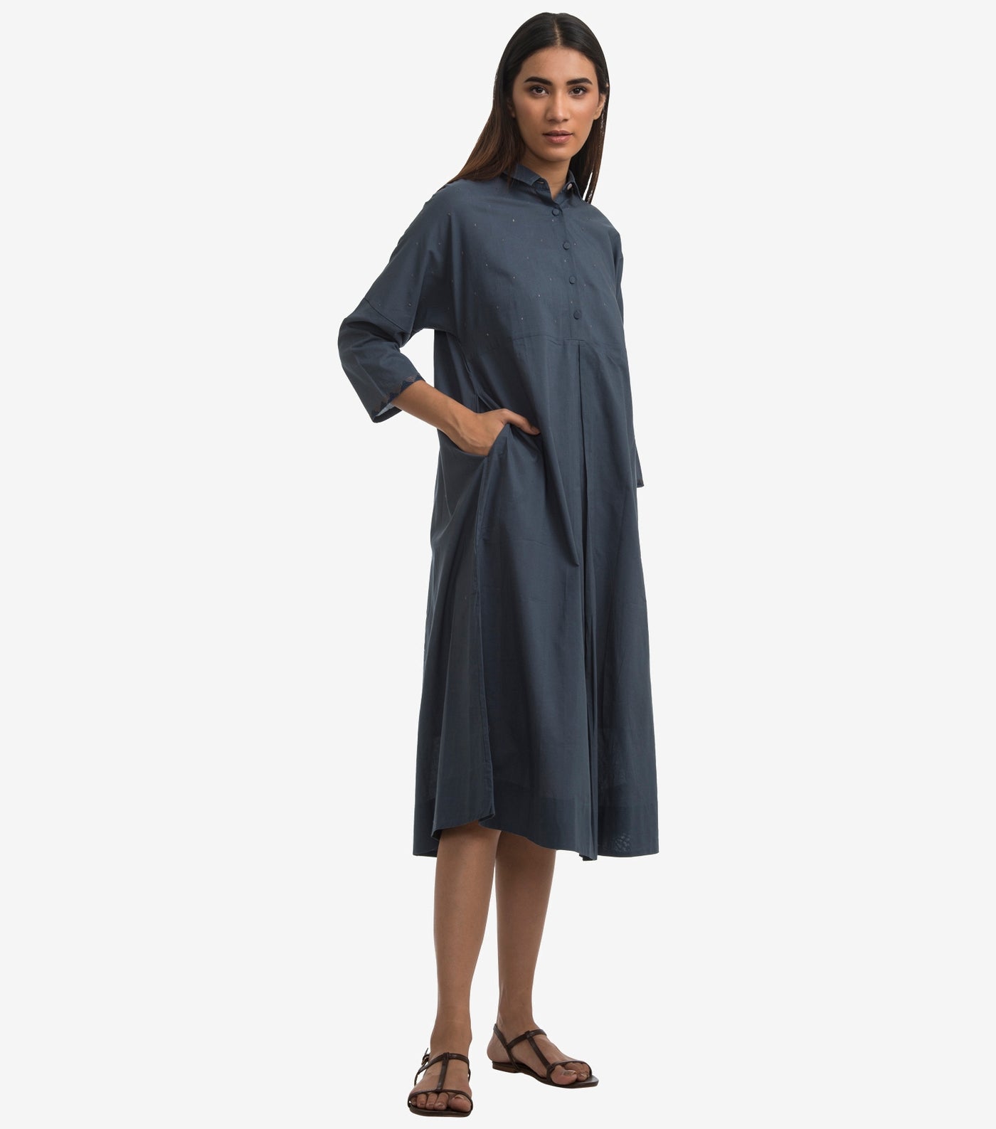 Blue Cotton poplin Shirt dress