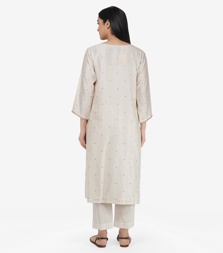 Natural Chanderi embroidered kurta Set