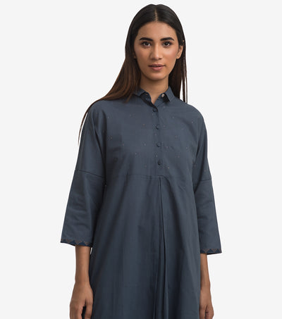 Blue Cotton poplin Shirt dress
