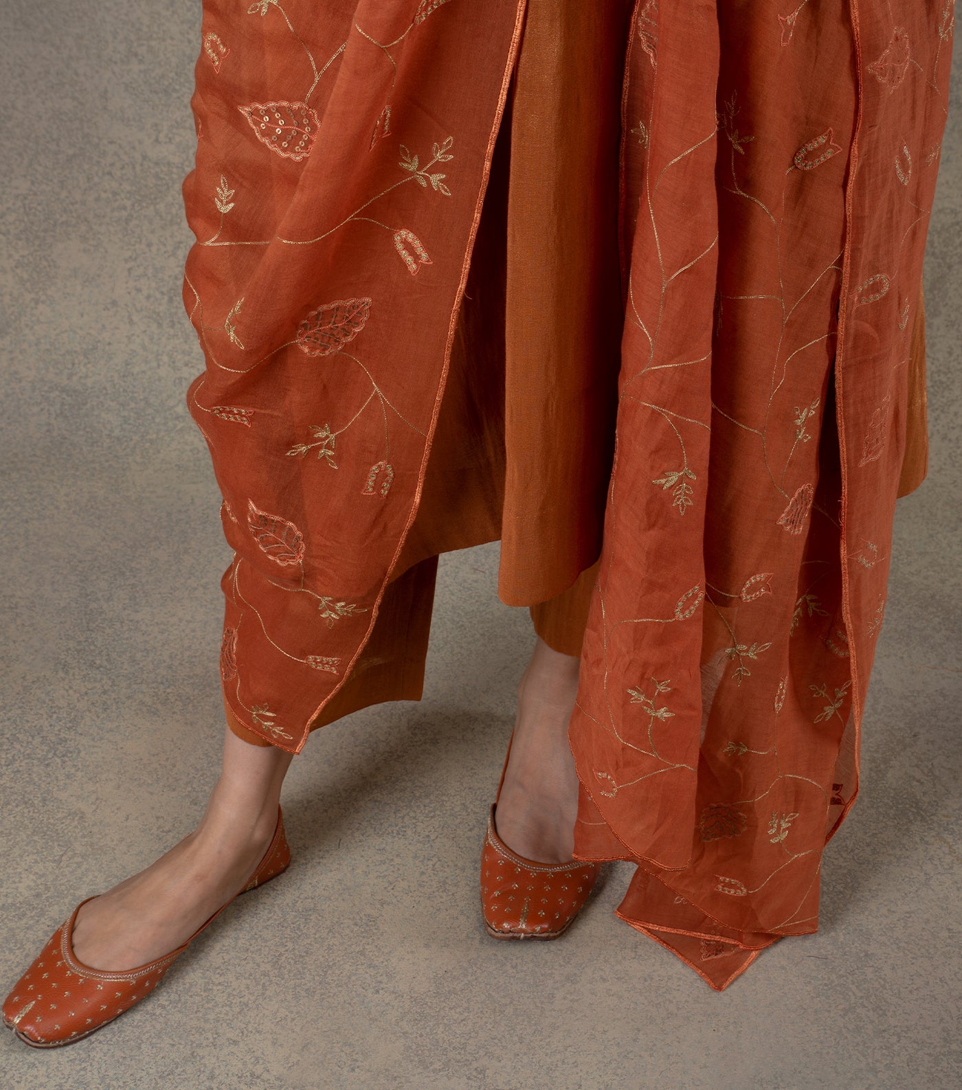 Orange Embroidered Chanderi Dupatta