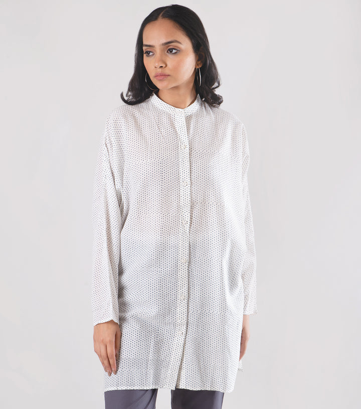 Polka Dot Printed White Cotton Shirt
