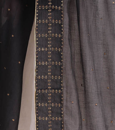 Black Cotton silk embroidered dupatta