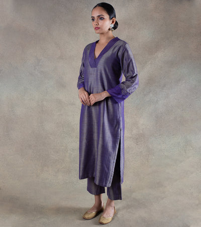 Purple Brocade Kurta with pants & Chanderi Dupatta Set