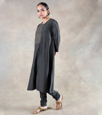 Black Cotton Silk Kurta & Chanderi Dupatta Suit Set