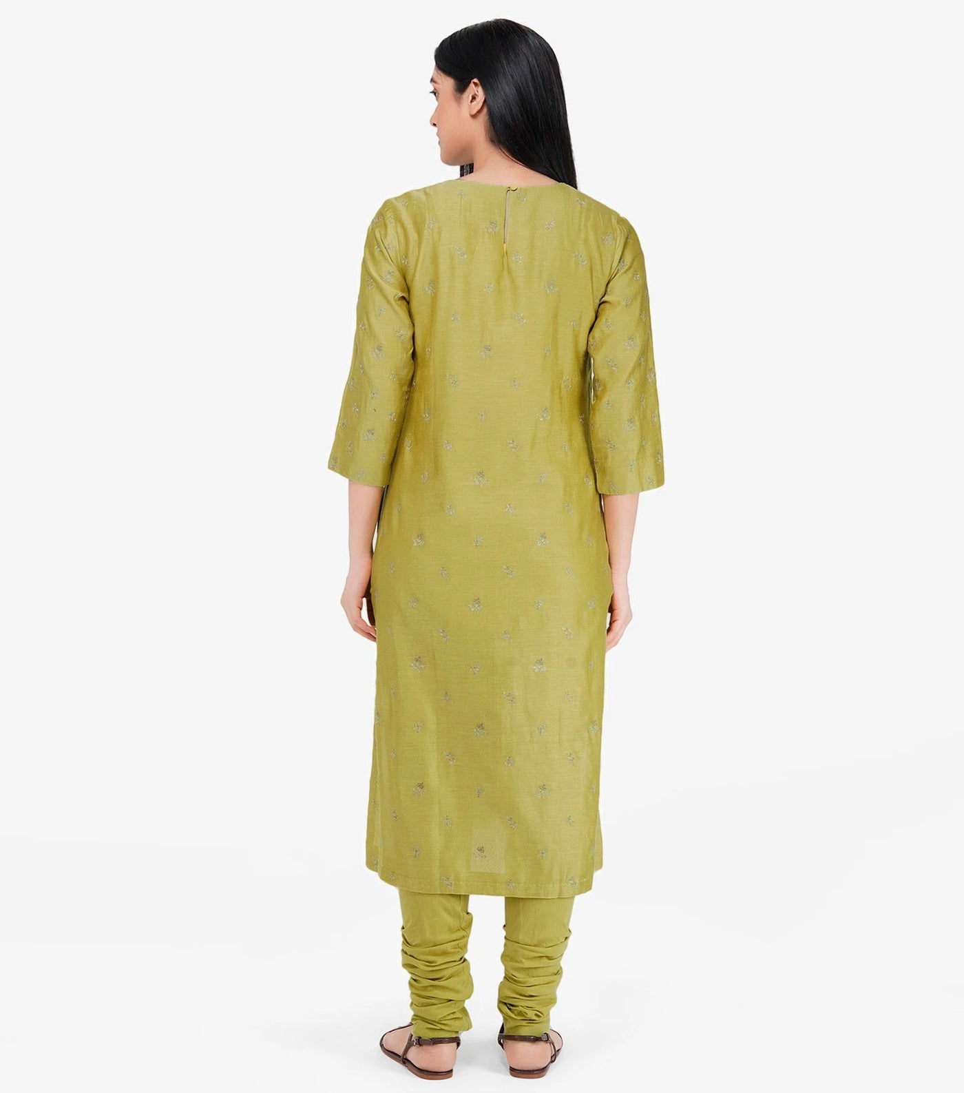 Greenish-Yellow Zari Embroidered Suit Set