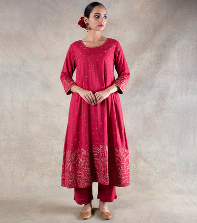 Carrot Red Hand Embroidered Suit Set
