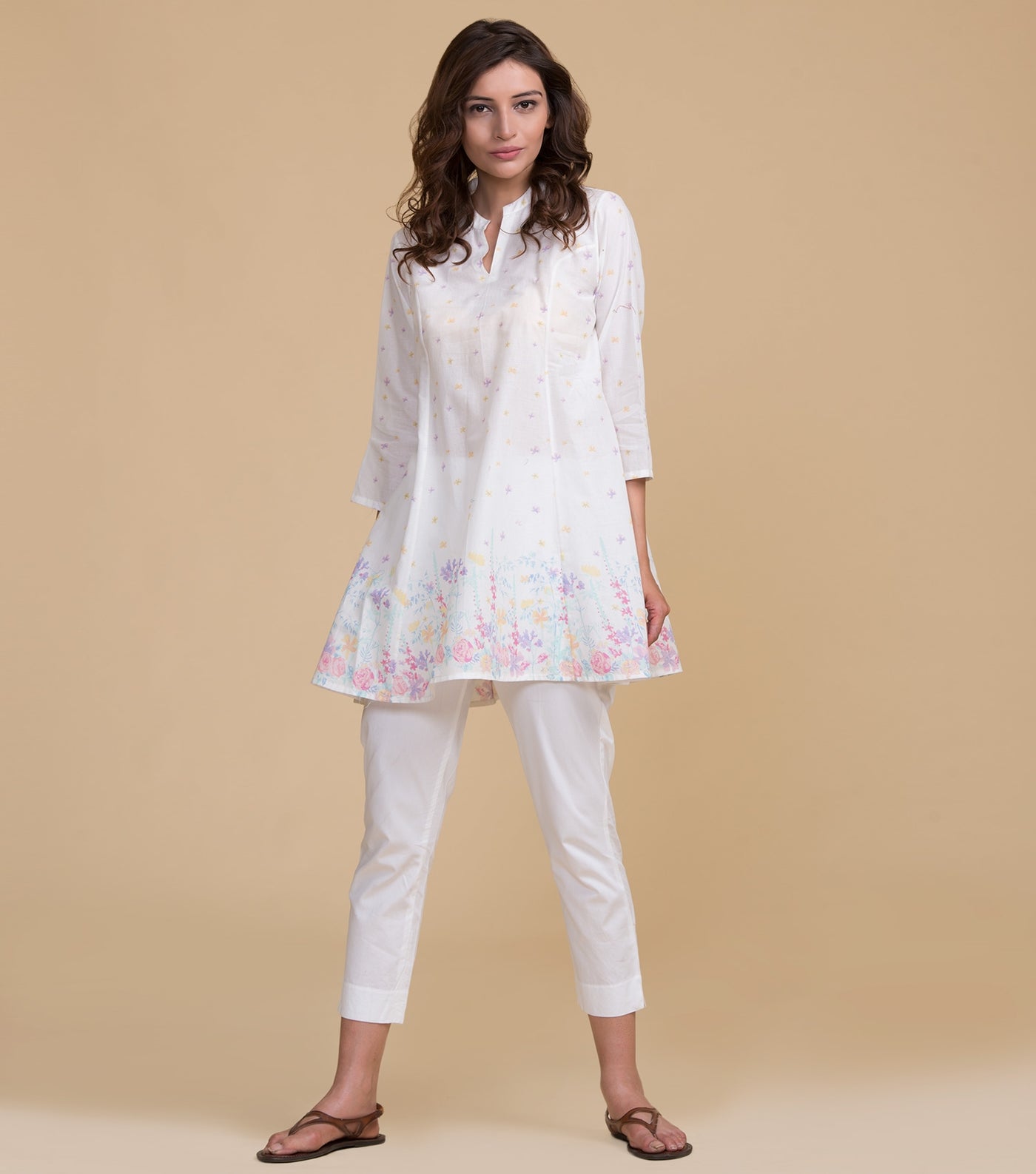 White floral print cotton tunic