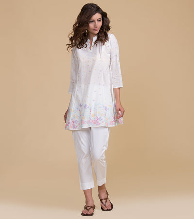 White floral print cotton tunic