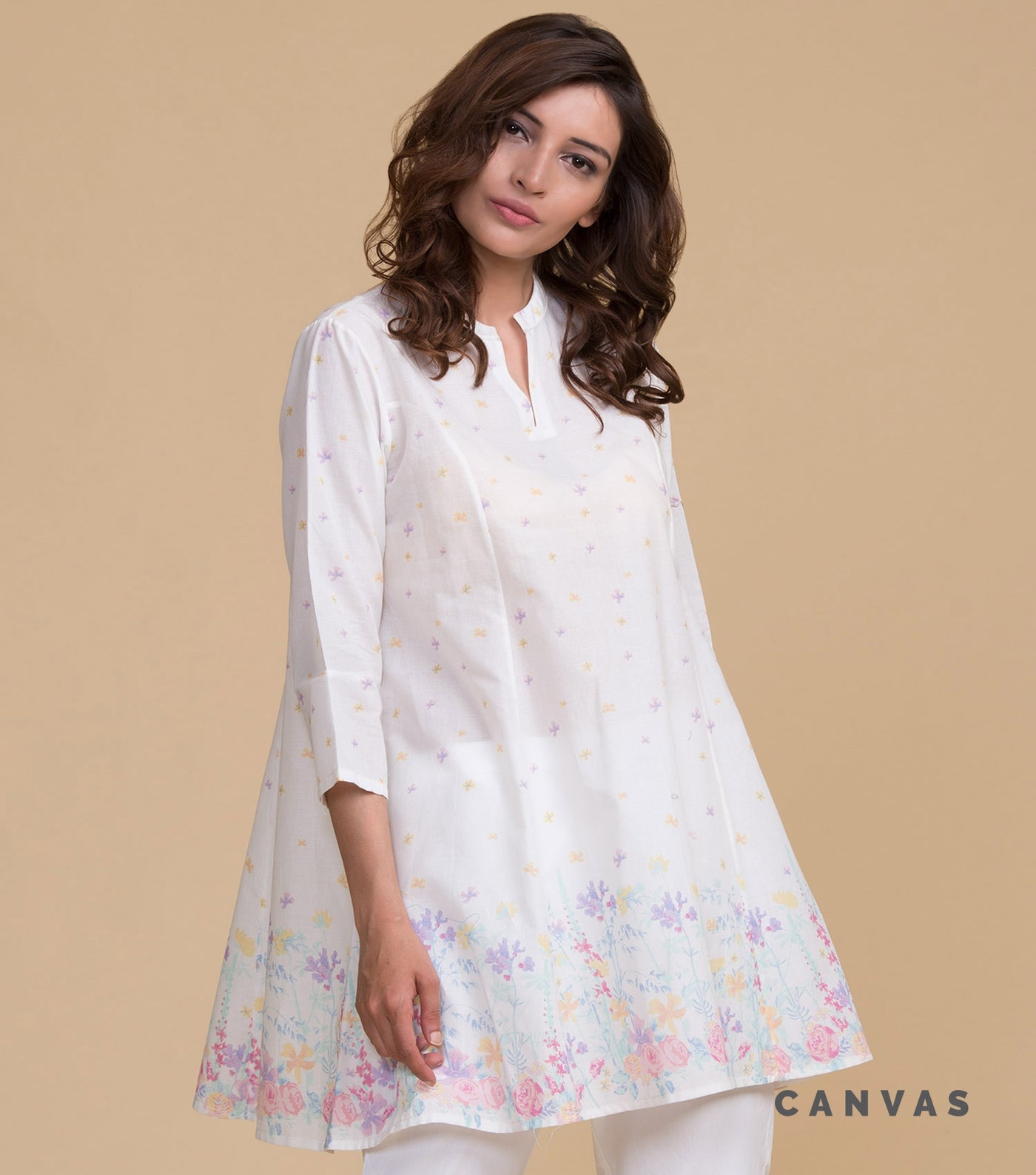 White floral print cotton tunic