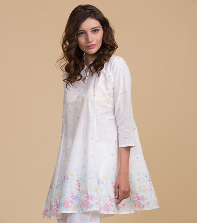 White floral print cotton tunic