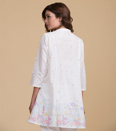 White floral print cotton tunic