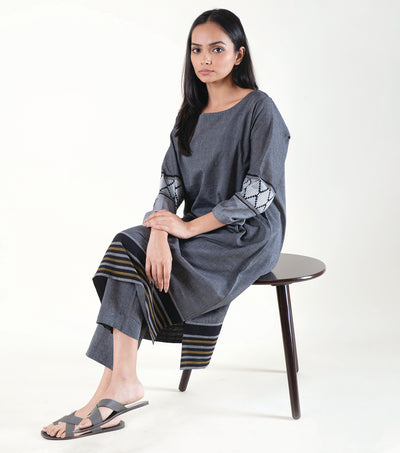 Black Cotton Woven Kurta