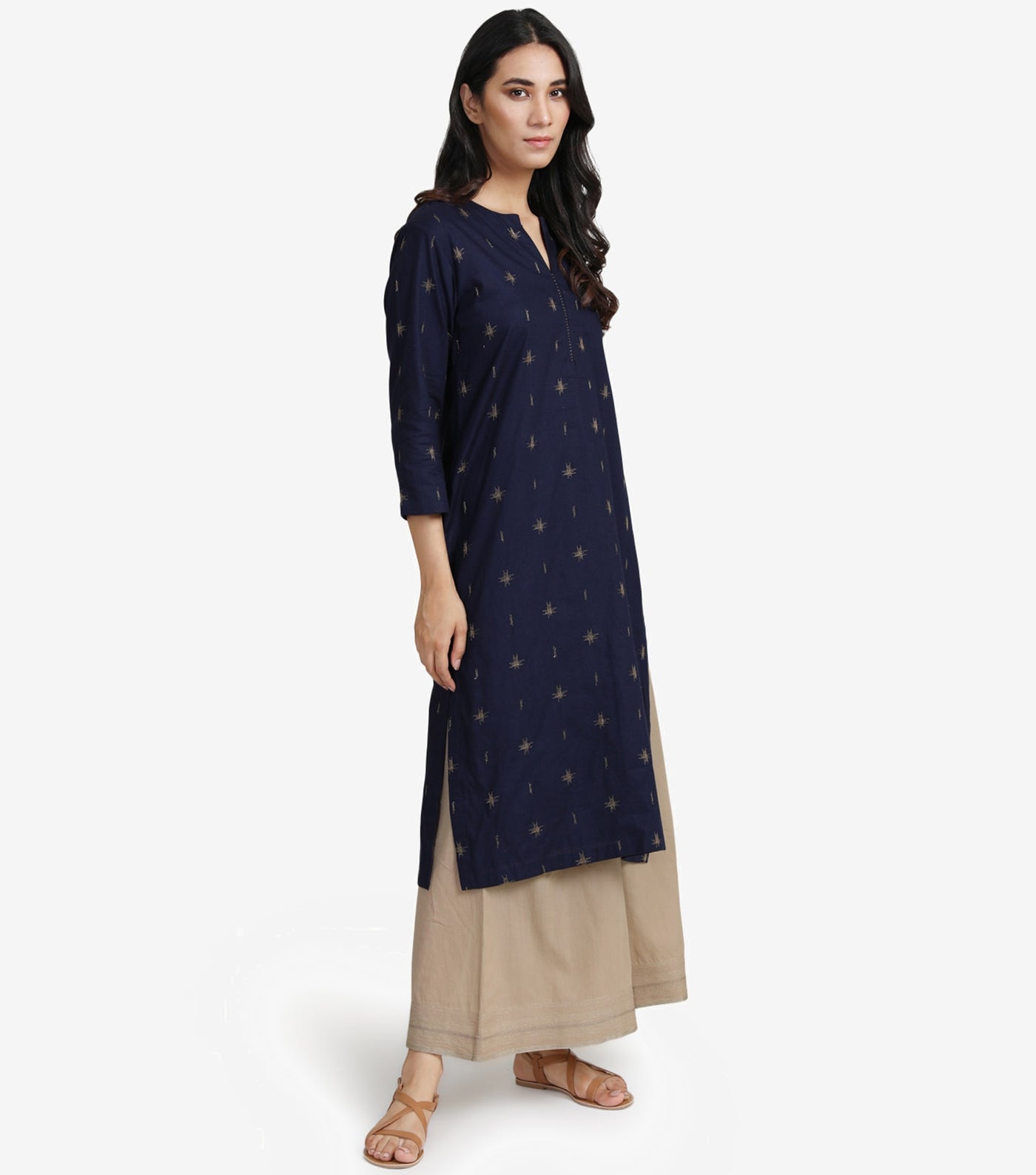 Navy zari embroidered kurta