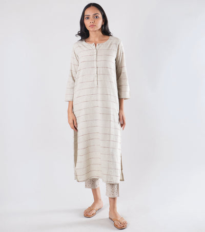 Beige Printed khadi kurta