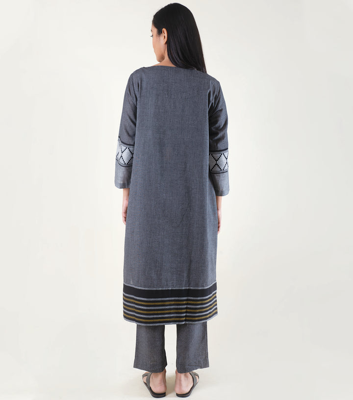 Black Cotton Woven Kurta