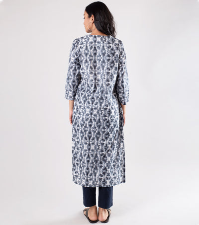 Grey Pintuck Cotton Printed Kurta