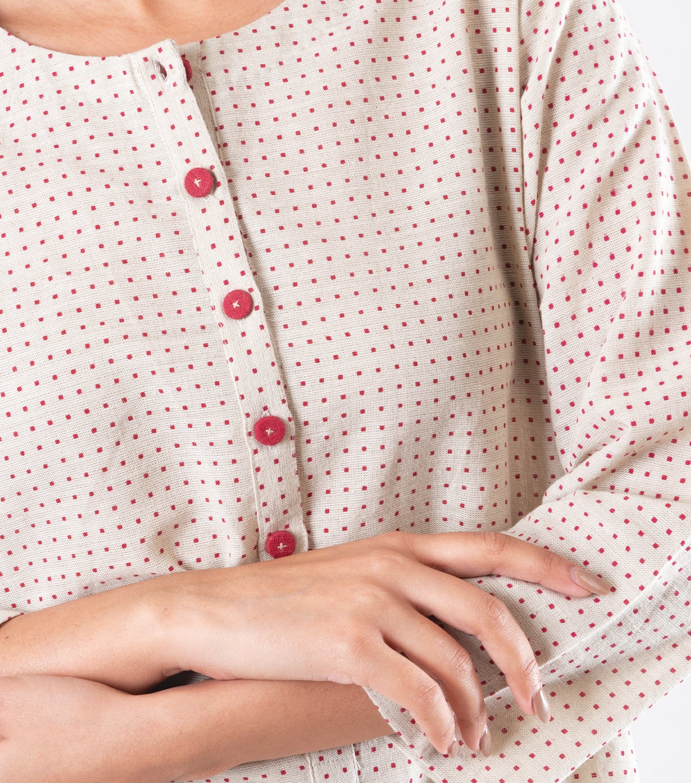 Beige printed khadi kurta