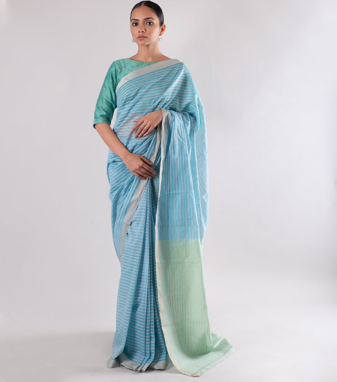 Sky Blue Handwoven Maheshwari Saree