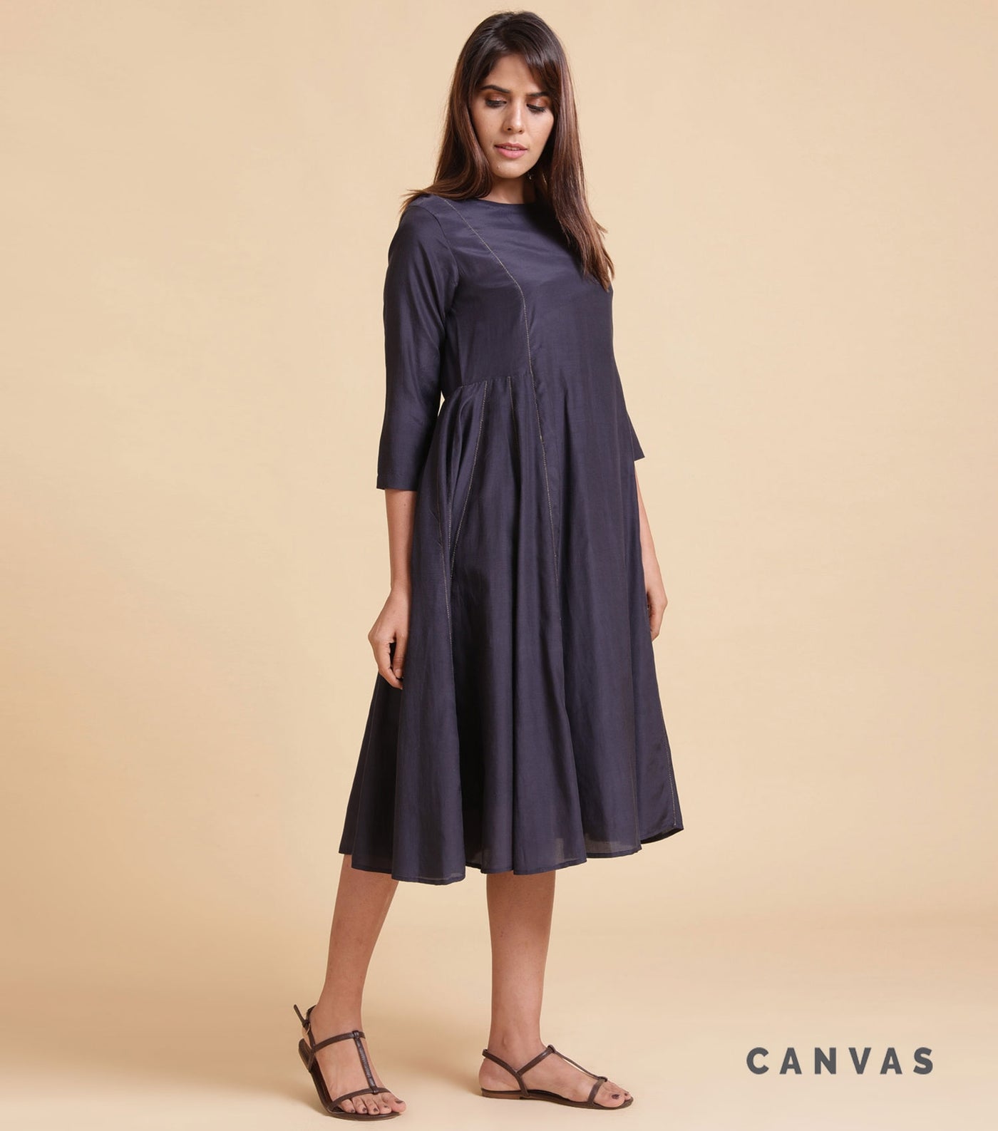 Navy Silk Cotton Dress
