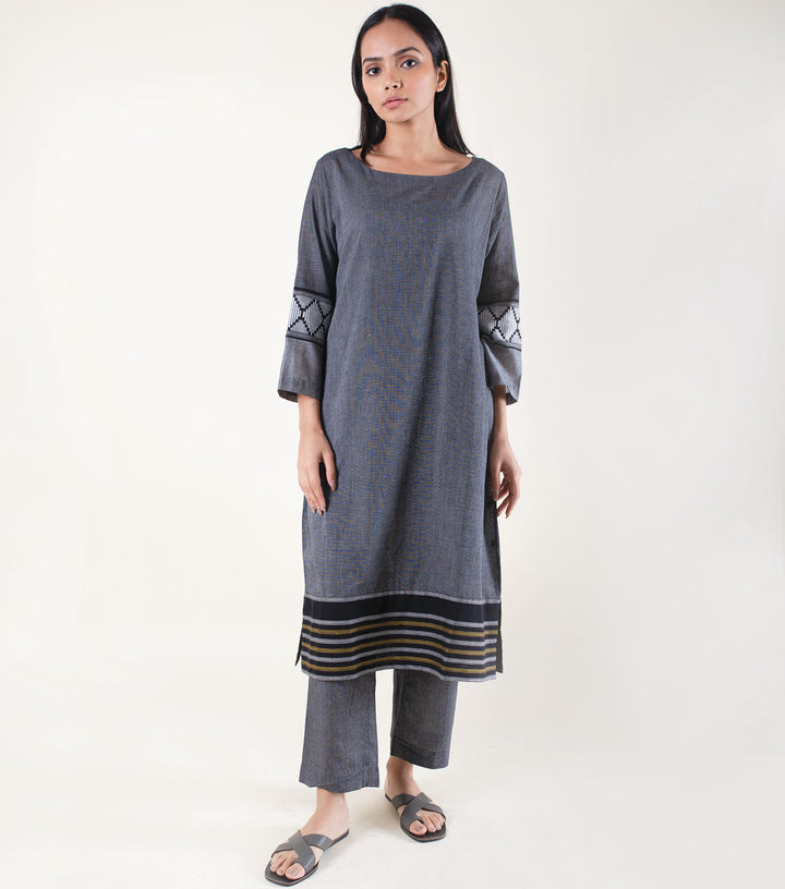 Black Cotton Woven Kurta