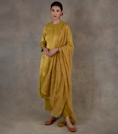 Mustard Yellow Tissue Kurta & Pants Set