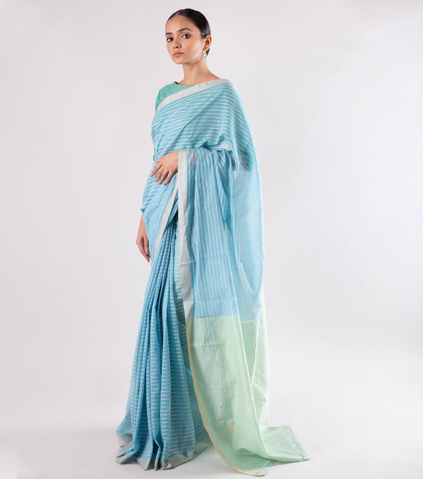 Sky Blue Handwoven Maheshwari Saree