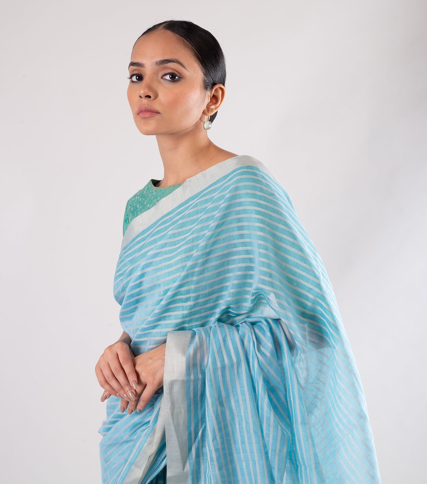 Sky Blue Handwoven Maheshwari Saree