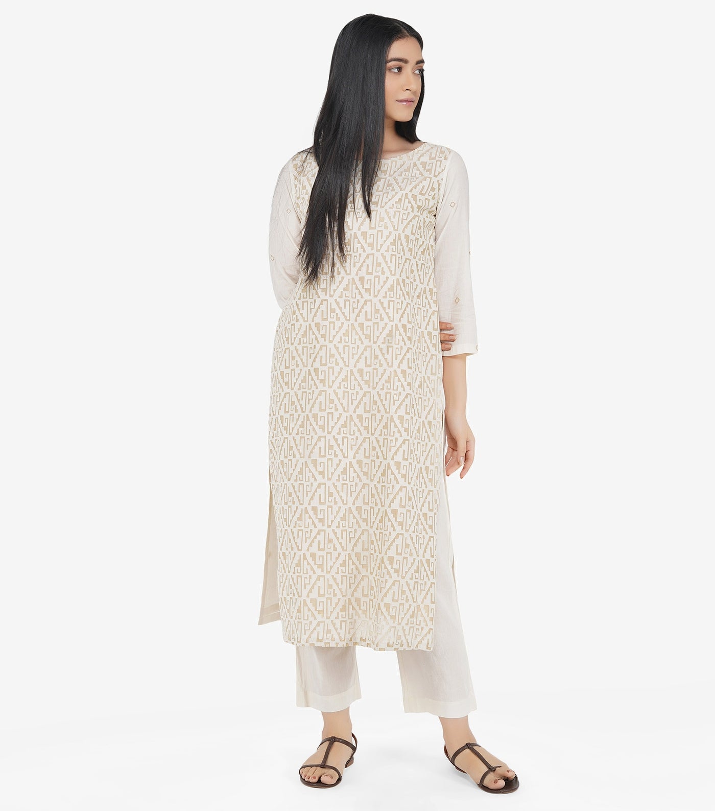 Natural Applique cotton kurta