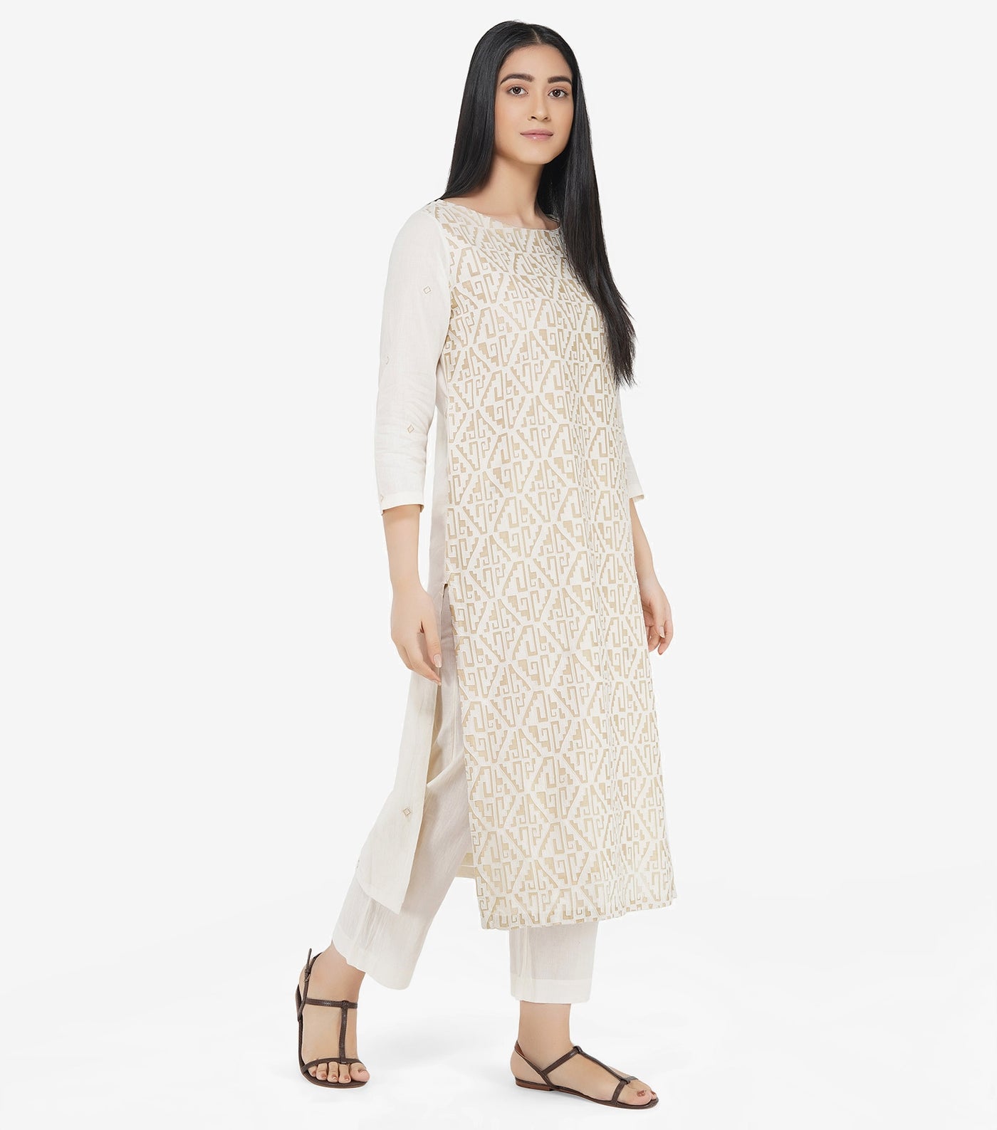 Natural Applique cotton kurta