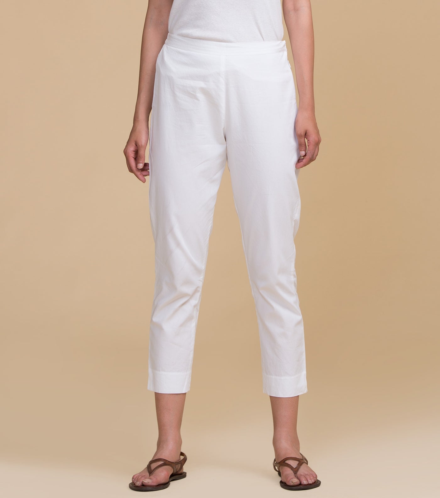 White solid cotton pants