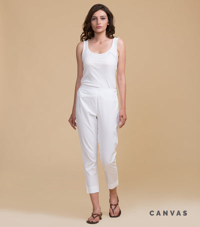 White solid cotton pants